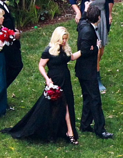 Pregnant Jessica Simpson Shows Off Baby Bump in Bridesmaids Dress at CaCee Cobb's Wedding